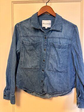 LOLA RIVER lightweight denim cropped shacket 100% cotton
